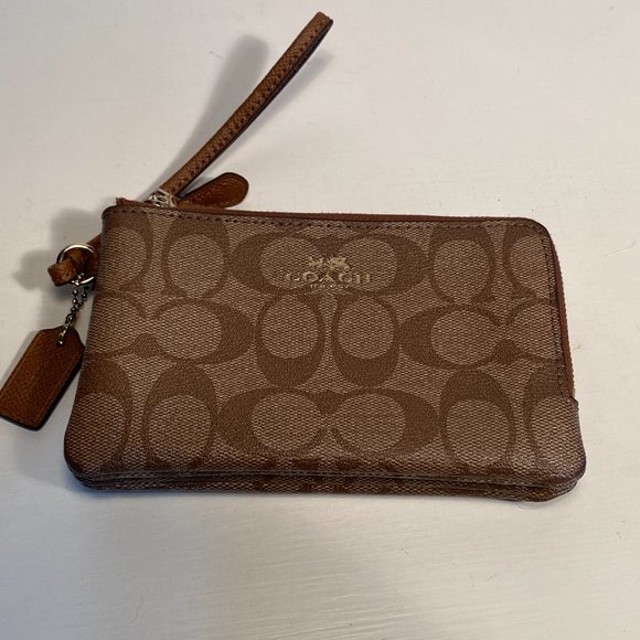 Coach Signature Coated Logo Double Zip Wallet Wristlet - Picture 2 of 8